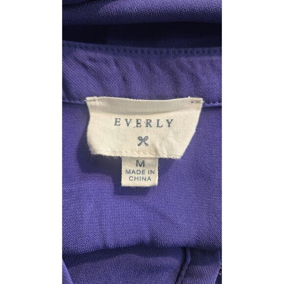 Everly Dress Purple Split Neck Elastic Waist Roll Tab Sleeves Pockets Lined - Picture 6 of 6